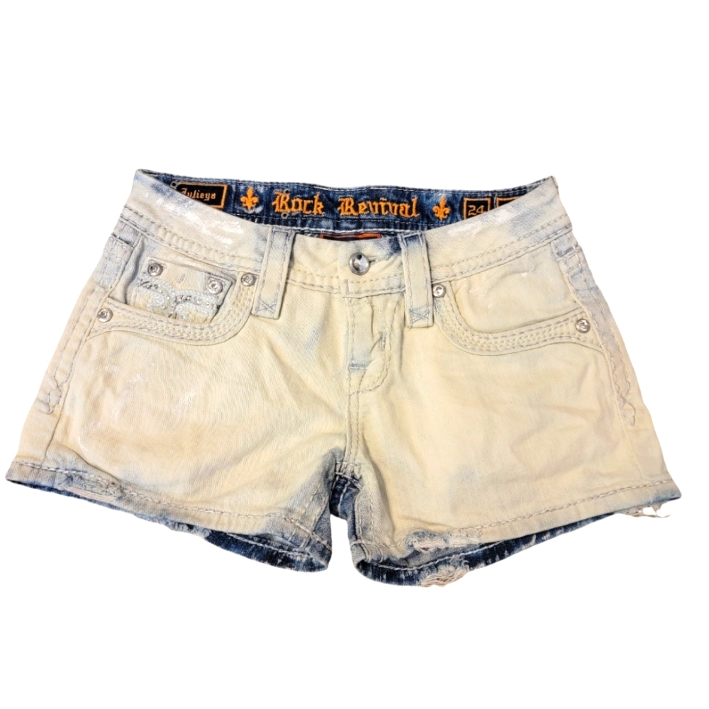 Rock Revival Cream and Blue Jean Shorts